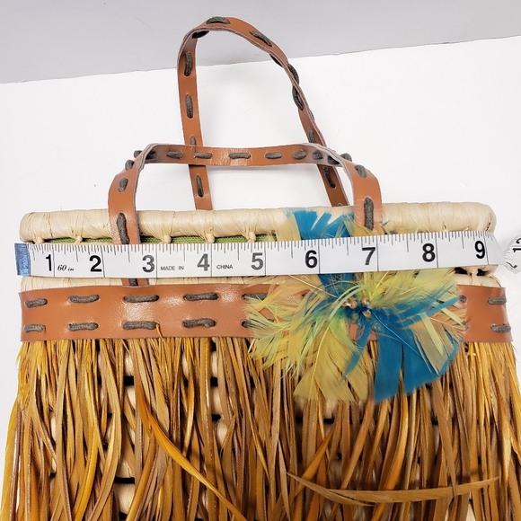 Vintage BACAMUNDA Rattan Feather & Straw Tote Bag - Picture 4 of 10